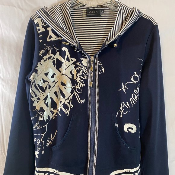 Orly Jackets & Blazers - Orly Blue, White & Silver Hoodie Jacket NWOT Women's Size Large